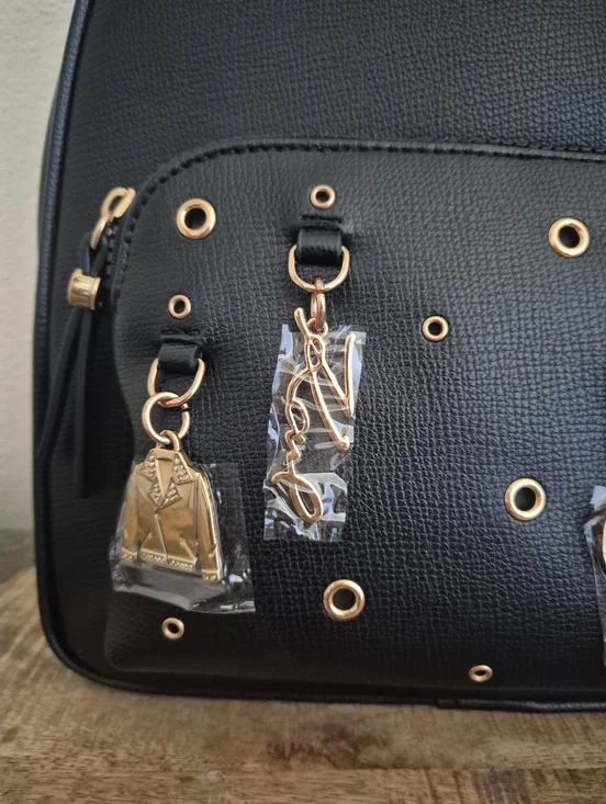 Karl Lagerfeld Paris Black  Backpack with Logo Straps and Charm Accents - Picture 5 of 16